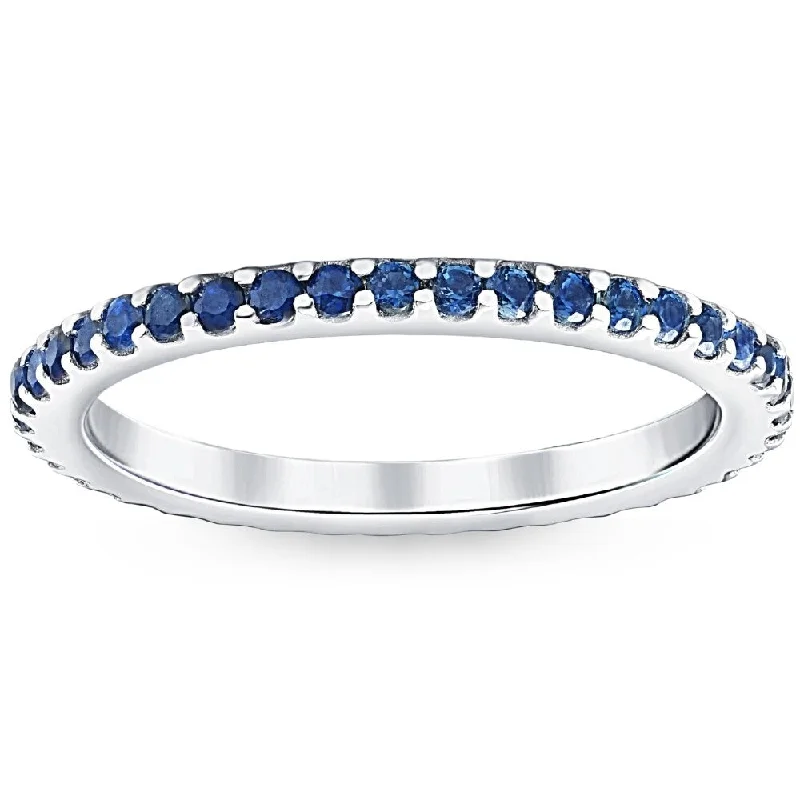 Peridot birthstone ring-3/4Ct Genuine Blue Sapphire Eternity Ring Stackable Band 10k White Gold