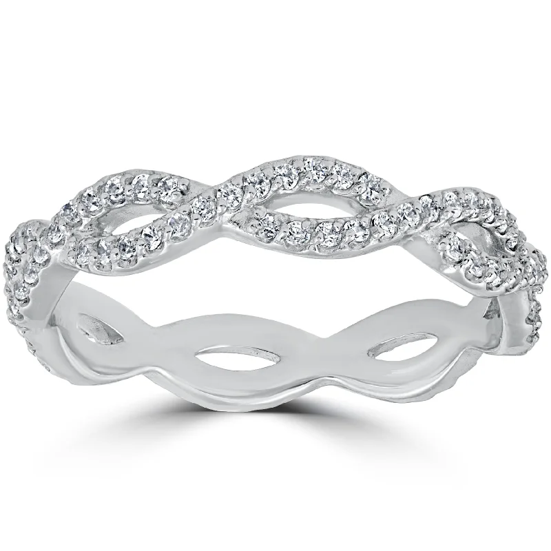 Infinity twist ring-3/8 cttw Diamond Infinity Eternity Wedding Ring Stackable Band White Gold