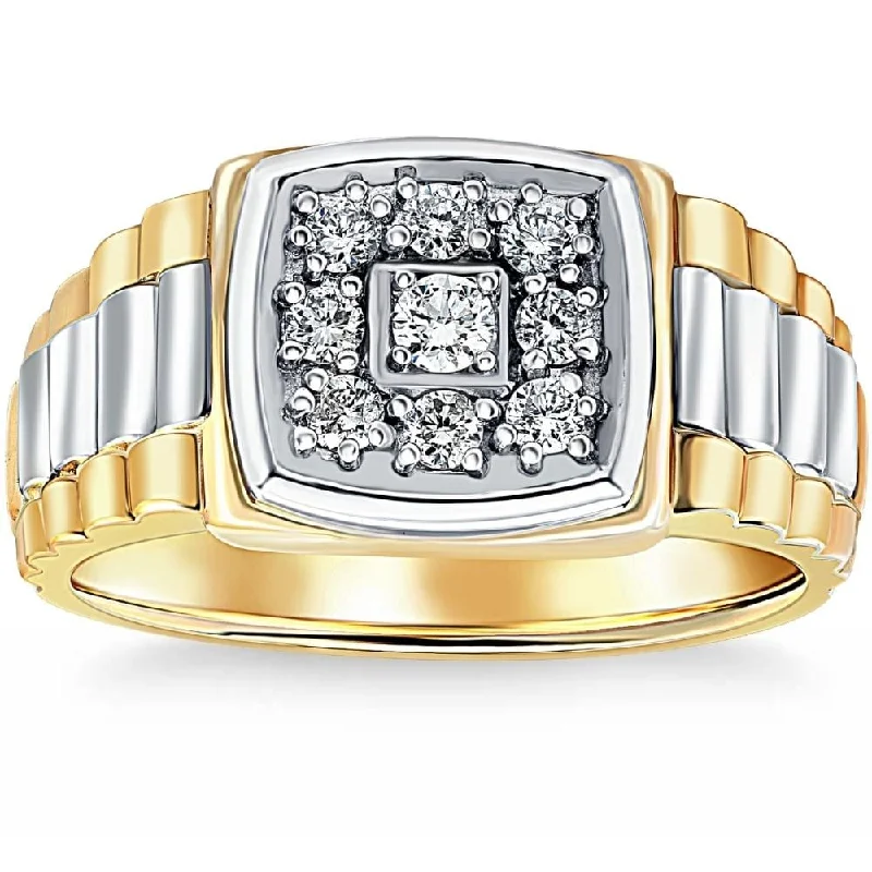 Antique gold band ring-3/8ct Diamond Mens Ring White & Yellow Gold Two Tone