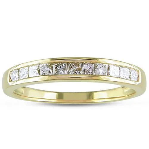 Minimalist bar ring-3/8ct Princess Cut Diamond Wedding Ring 14K Yellow Gold