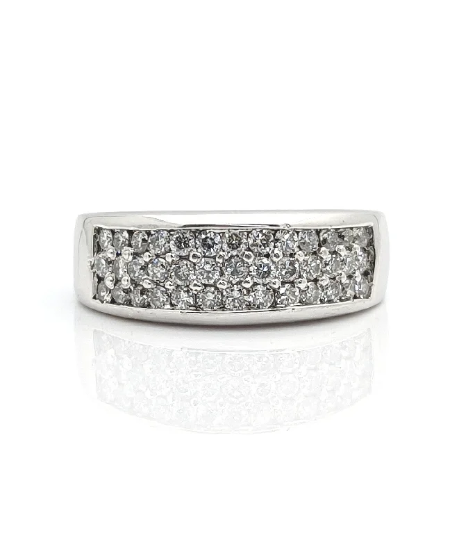 Rough stone ring-3 Row Diamond Band Ring in 14K White Gold