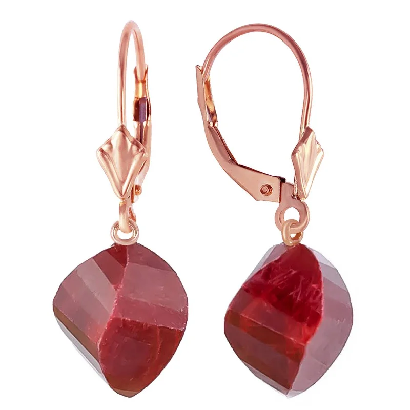 Serpent design earrings-30.5 Carat 14K Solid Rose Gold Leverback Earrings Twisted Briolette Ruby