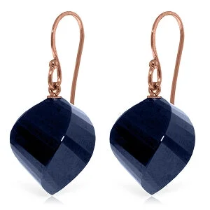 Sapphire teardrop earrings-30.5 Carat 14K Solid Rose Gold Spiral Sapphire Hook Earrings