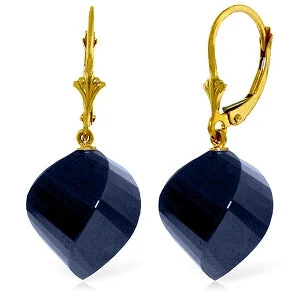 Gold plated earrings-30.5 Carat 14K Solid Yellow Gold Leverback Earrings Twisted Briolette Sapphire