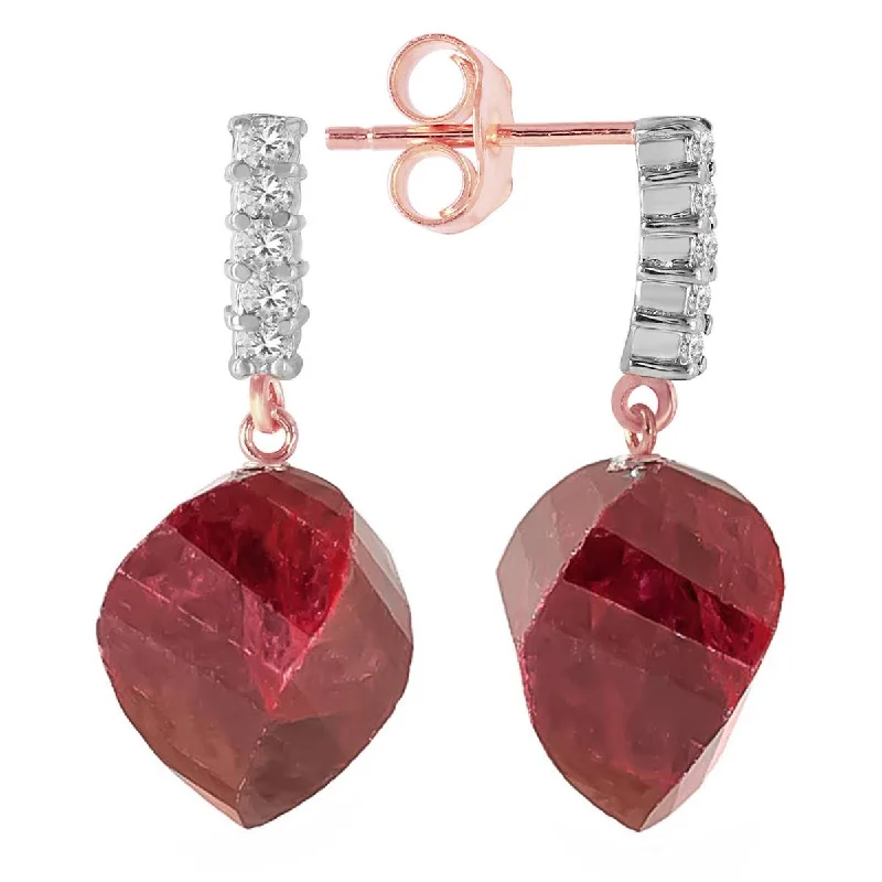 Citrine drop earrings-30.65 Carat 14K Solid Rose Gold Earrings Diamond Ruby