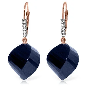 Wire wrapped earrings-30.65 Carat 14K Solid Rose Gold Leverback Earrings Diamond Briolette Sapphire