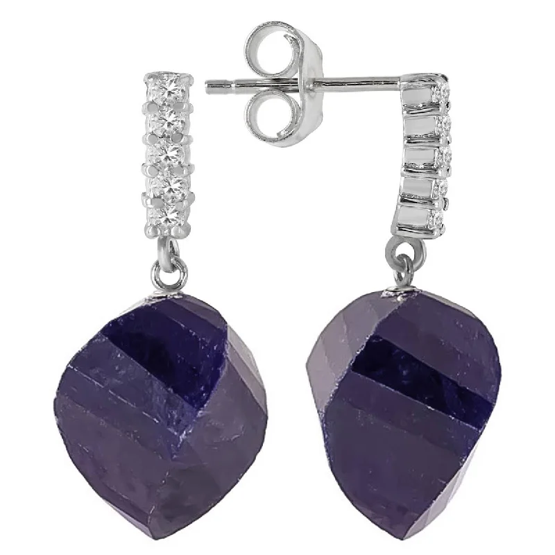 30.65 Carat 14K Solid White Gold Earrings Diamond Sapphire