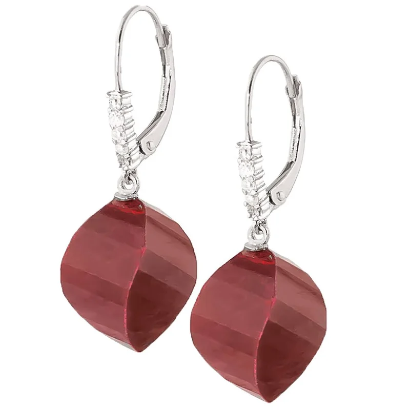 Tribal pattern earrings-30.65 Carat 14K Solid White Gold Leverback Earrings Diamond Briolette Ruby