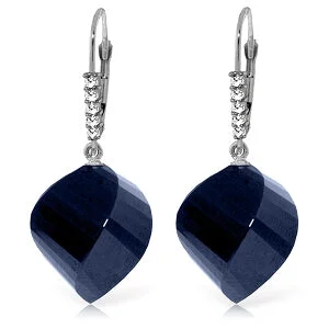 Vintage coin earrings-30.65 Carat 14K Solid White Gold Leverback Earrings Diamond Briolette Sapphire