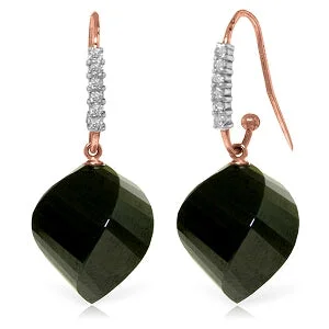 Hexagon charm earrings-31.18 Carat 14K Solid Rose Gold Diamond Black Spinel Hook Earrings