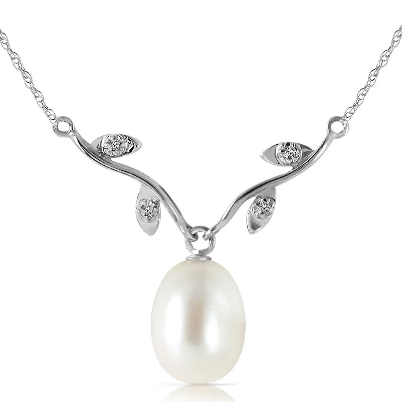 Leaf motif necklace-4.02 Carat 14K Solid White Gold Better Believe Pearl Diamond Necklace