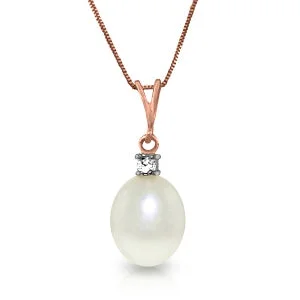 Hammered gold necklace-4.05 Carat 14K Solid Rose Gold Necklace Natural Diamond Pearl