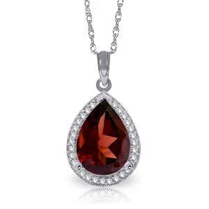 Floral engraved necklace-4.06 Carat 14K Solid White Gold Love Is Here Garnet Diamond Necklace