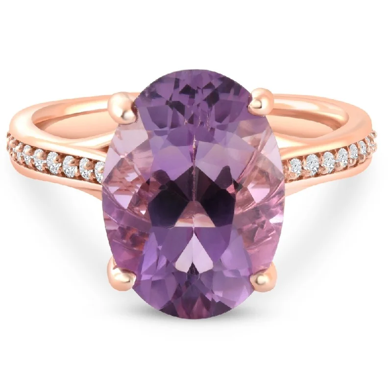 Leaf motif ring-4 1/5Ct TW Amethyst & Diamond Ring in White, Yellow, or Rose Gold