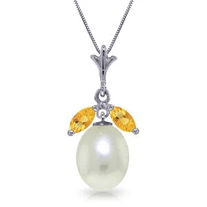 Citrine pendant necklace-4.5 Carat 14K Solid White Gold Necklace Natural Parl Citrine