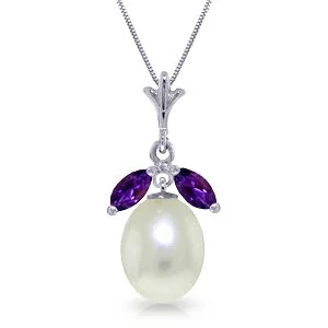 Wave pattern necklace-4.5 Carat 14K Solid White Gold Necklace Parl Amethyst