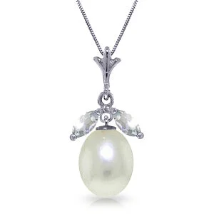 Victorian style necklace-4.5 Carat 14K Solid White Gold Necklace Parl Aquamarine