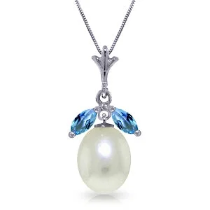 Adjustable moon necklace-4.5 Carat 14K Solid White Gold Necklace Parl Blue Topaz