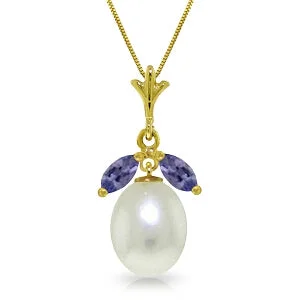 Lapis lazuli necklace-4.5 Carat 14K Solid Yellow Gold Merciless Beauty White Topaz Pearl Necklace