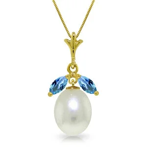 Aquamarine drop necklace-4.5 Carat 14K Solid Yellow Gold Necklace Parl Blue Topaz