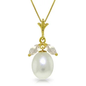 Teardrop crystal necklace-4.5 Carat 14K Solid Yellow Gold Necklace Parl White Topaz