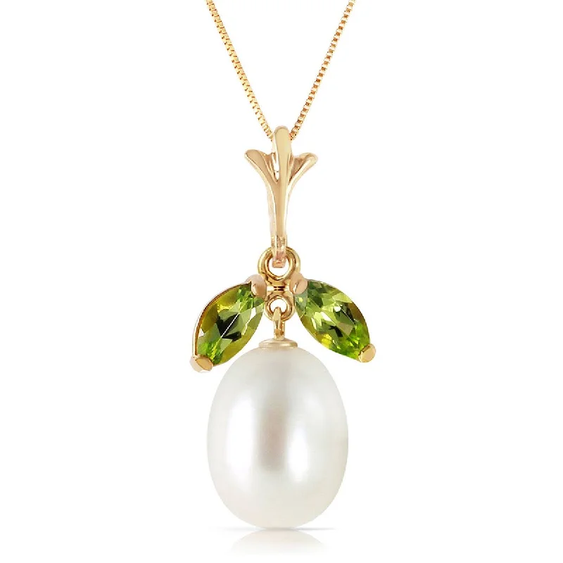 Heartbeat design necklace-4.5 Carat 14K Solid Yellow Gold Winning Peridot Pearl Necklace