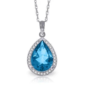 Modern minimalist necklace-4.66 Carat 14K Solid White Gold Skin Deep Blue Topaz Diamond Necklace