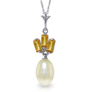 Rose quartz necklace-4.68 Carat 14K Solid White Gold Thus Spoke Summer Citrine Pearl Necklace