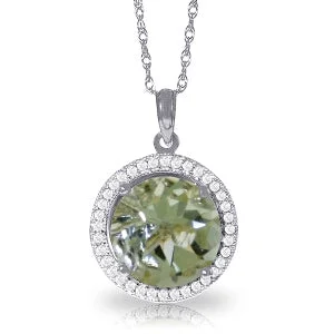 Stackable charm necklace-5.2 Carat 14K Solid White Gold Diamond Green Amethyst Necklace