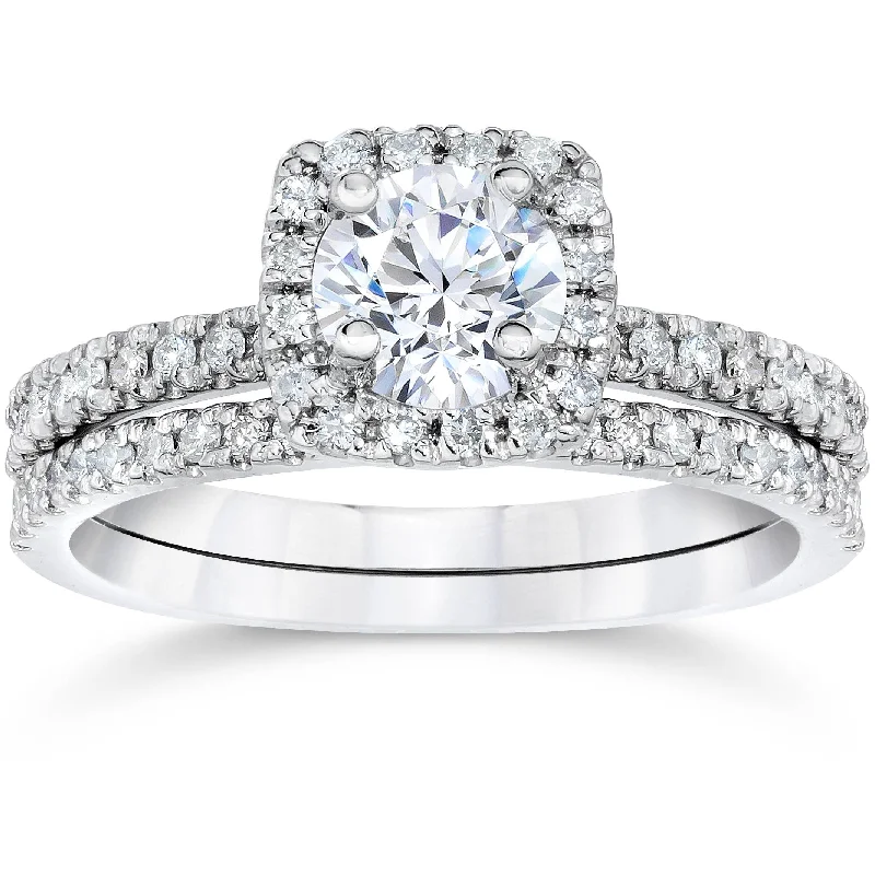 Infinity love ring-5/8 Carat Cushion Halo Diamond Engagement Wedding Ring Set White Gold