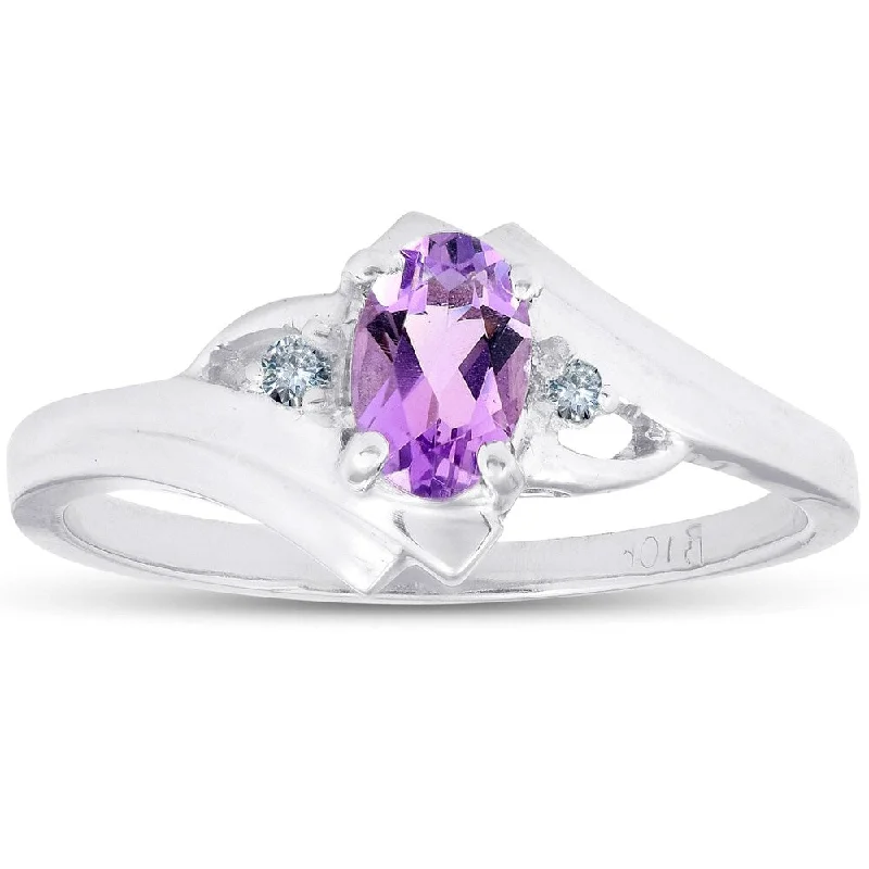 Chevron stack ring-5/8ct Amethyst & Diamond Ring 10K White Gold