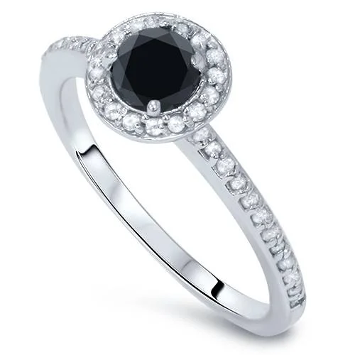 Rough stone ring-5/8ct Black & White Diamond Ring 14K White Gold