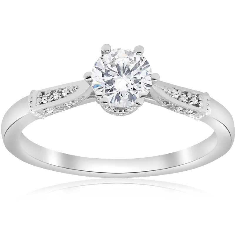 Heartbeat rhythm ring-5/8ct Diamond Engagement Ring Vintage 14k White Gold Round Cut