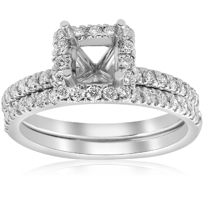 Teardrop crystal ring-5/8ct Princess Cut Diamond Halo Engagement Ring Setting Matching Band White Gold