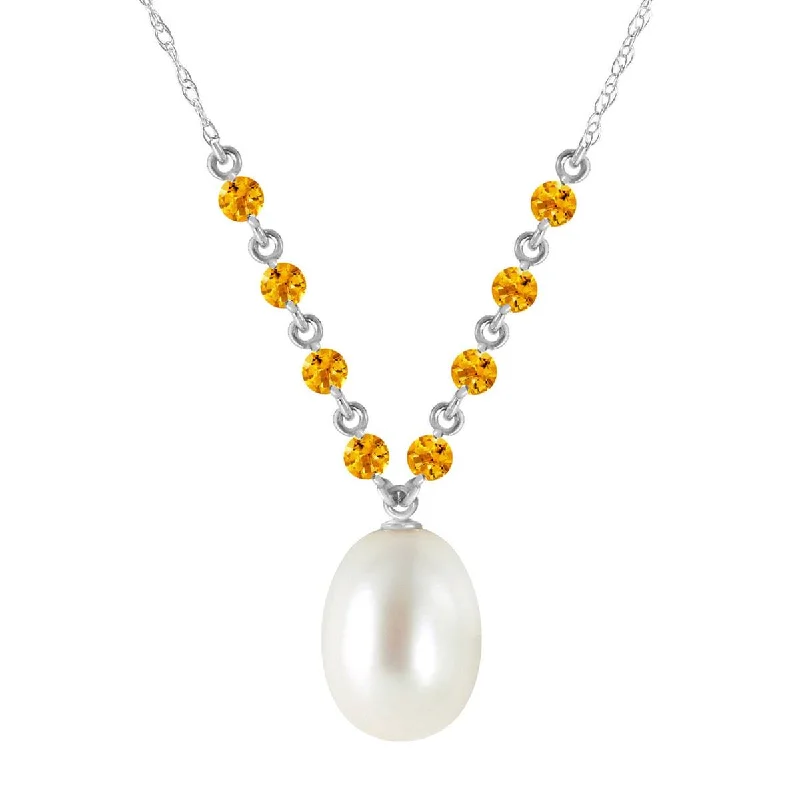 Chevron pattern necklace-5 Carat 14K Solid White Gold Necklace Natural Citrine Pearl