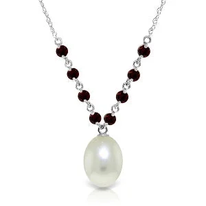 Handmade clay necklace-5 Carat 14K Solid White Gold Necklace Natural Garnet Pearl