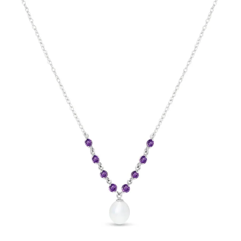 Moon phase necklace-5 Carat 14K Solid White Gold Necklace Natural Tanzanite Pearl