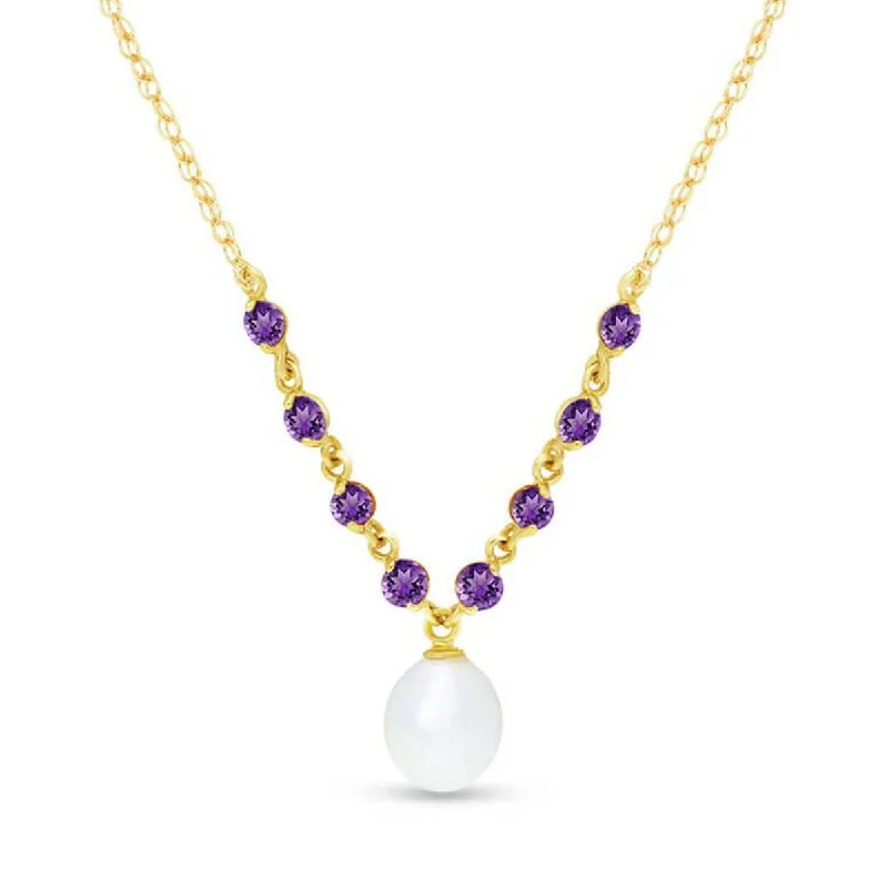 Oval garnet necklace-5 Carat 14K Solid Yellow Gold Necklace Natural Amethyst Pearl