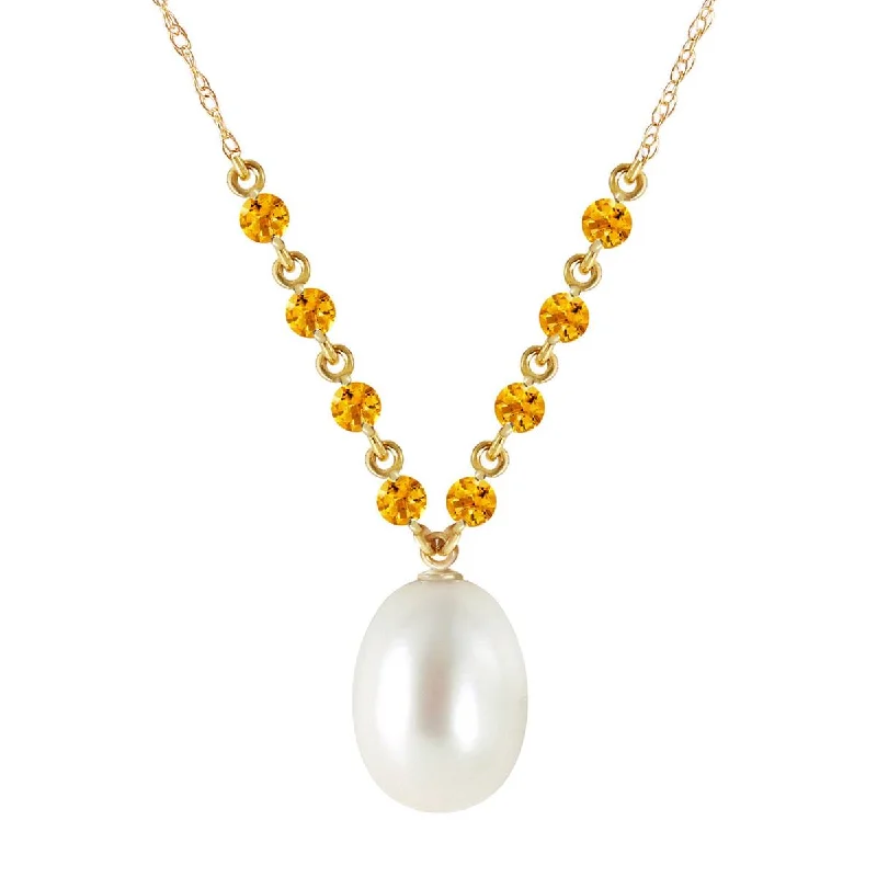 Engraved promise necklace-5 Carat 14K Solid Yellow Gold Necklace Natural Citrine Pearl