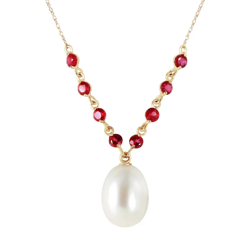 Layered bohemian necklace-5 Carat 14K Solid Yellow Gold Necklace Natural Rubys Pearl