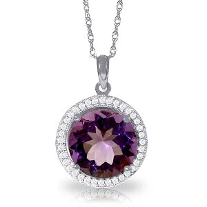 Diamond choker necklace-6.2 Carat 14K Solid White Gold Natural Diamond Amethyst Necklace