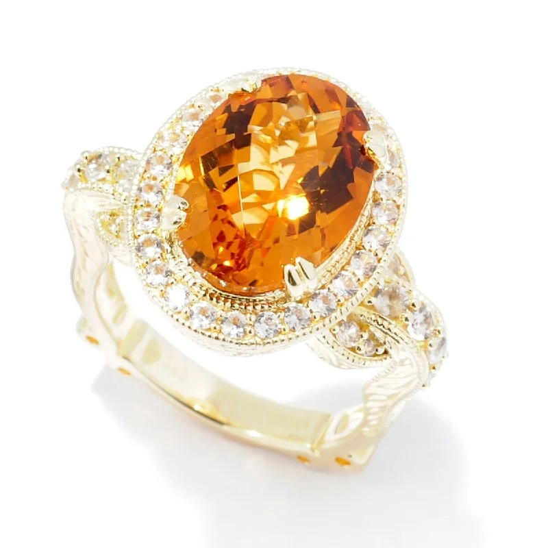 Enamel flower ring-6.44ctw Oval Honey Citrine & White Zircon Halo Ring