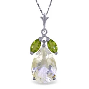 Mixed metal necklace-6.5 Carat 14K Solid White Gold Necklace White Topaz Peridot