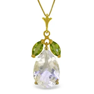 Side stone necklace-6.5 Carat 14K Solid Yellow Gold Necklace White Topaz Peridot