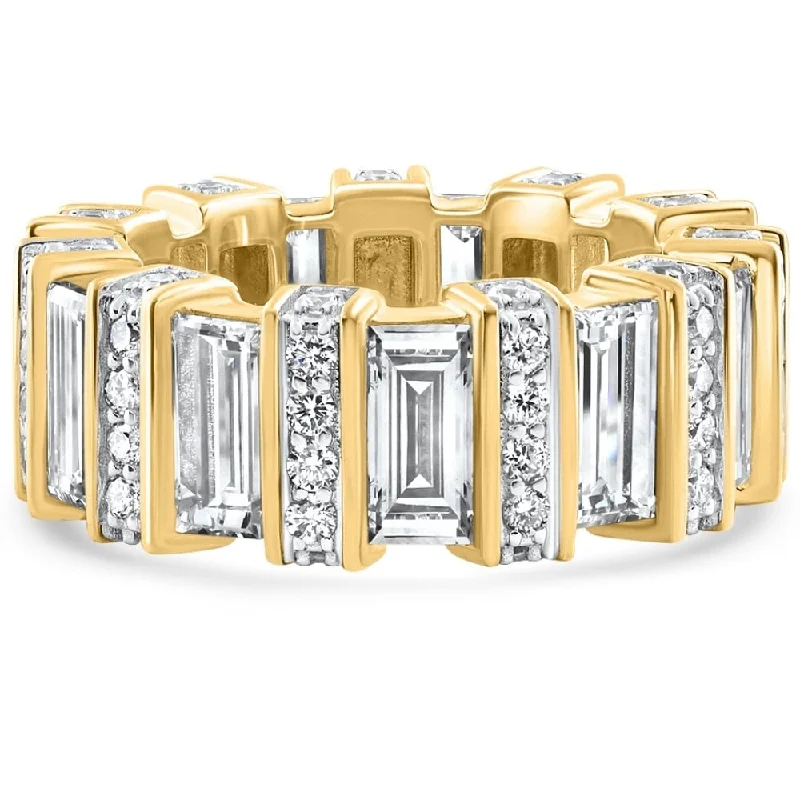 Art deco opal ring-6 Ct Emerald Cut Designer Wide Diamond Eternity Wedding Ring Gold Lab Grown