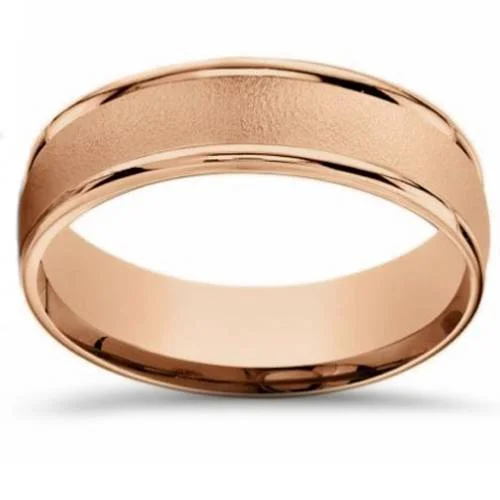 Rainbow gem ring-6mm Brushed Round Polished Edge 14k Rose Gold Wedding Band