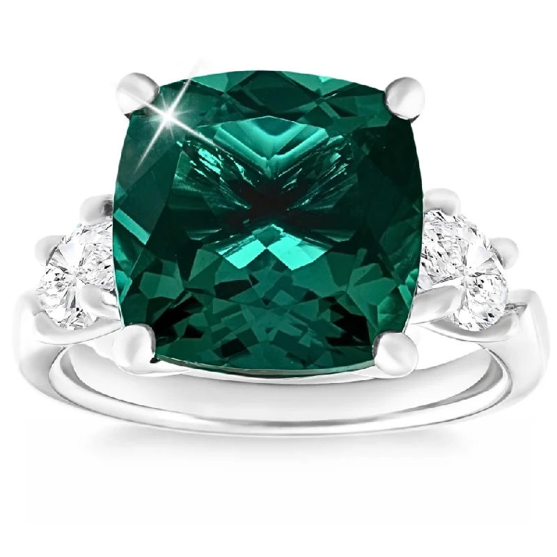 Twisted vine ring-7.55Ct Green Cushion Emerald & Marquise Three Stone Ring Gold lab Grown