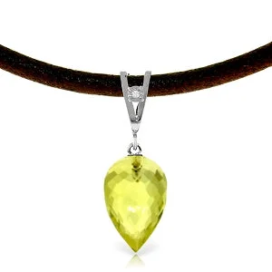 Peridot stone necklace-9.01 Carat 14K Solid White Gold Leather Necklace Diamond Lemon Quartz