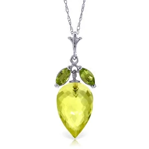 Infinity twist necklace-9.5 Carat 14K Solid White Gold Necklace Peridot Briolette Lemon Quartz