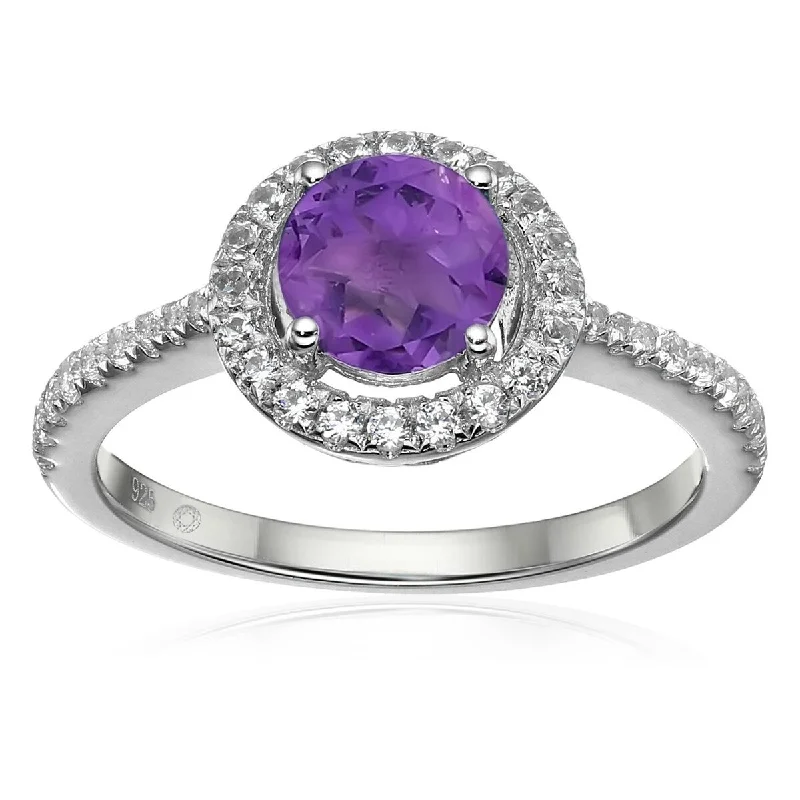 Engraved promise ring-925 Sterling Silver African Amethyst and Created White Sapphire Ring